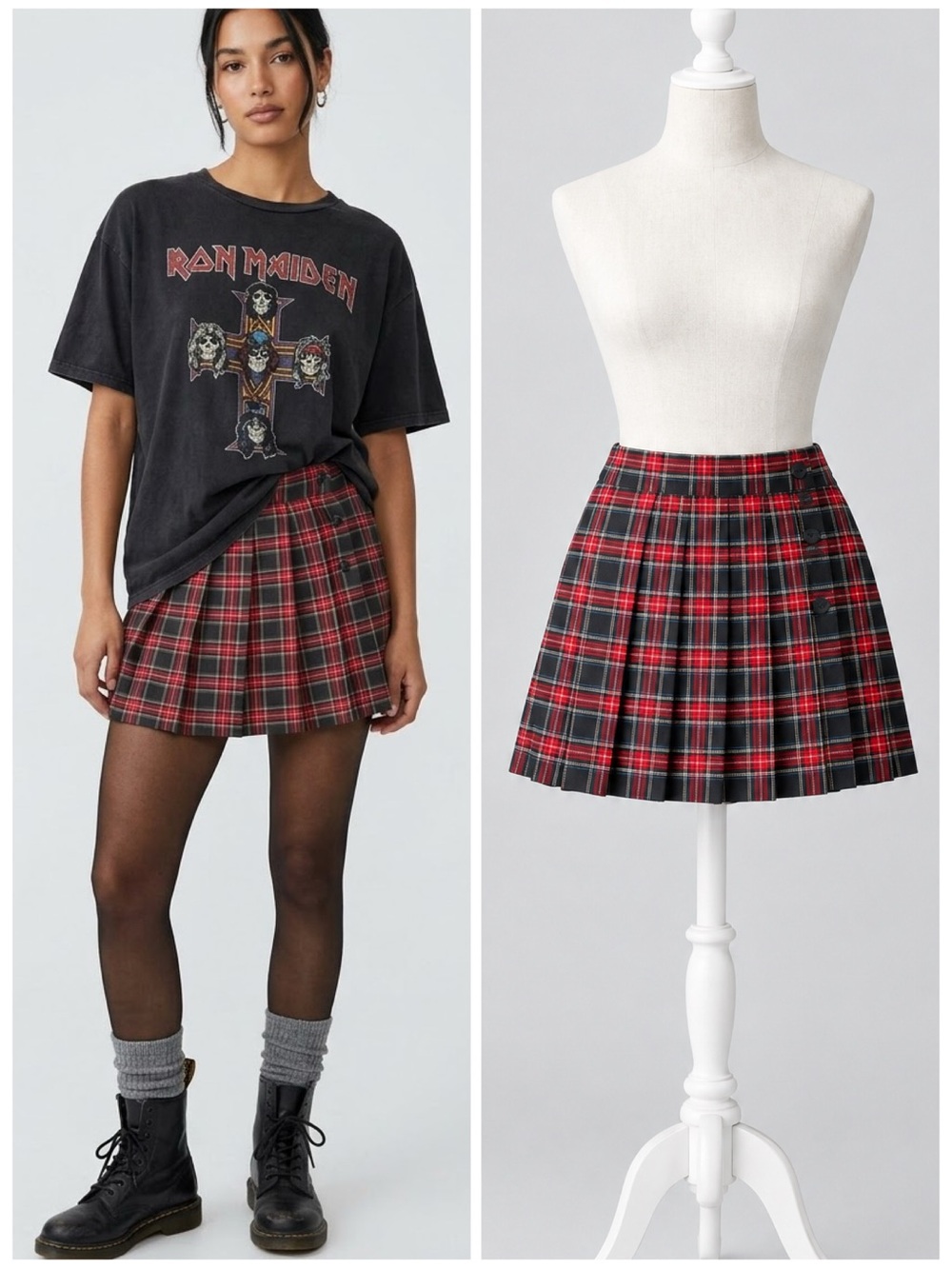 Vintage 90s C.O.L.A Tartan Plaid Pleated Skort Red Black Size 6